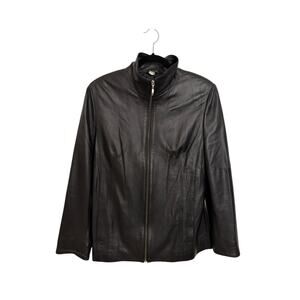 Populer Milano Jacket Womens Large Full Zip Genuine Leather Black Long Sleeve